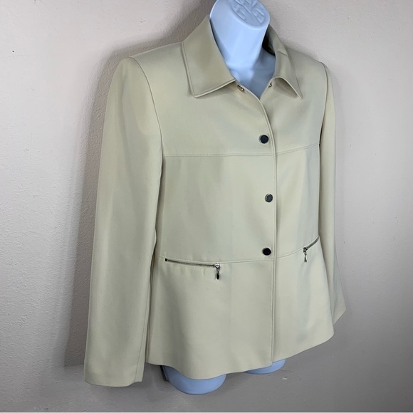 Vintage Tahari Arthur Levine Blazer Beige Lined Shoulder Pads Petite 6 - Picture 2 of 8